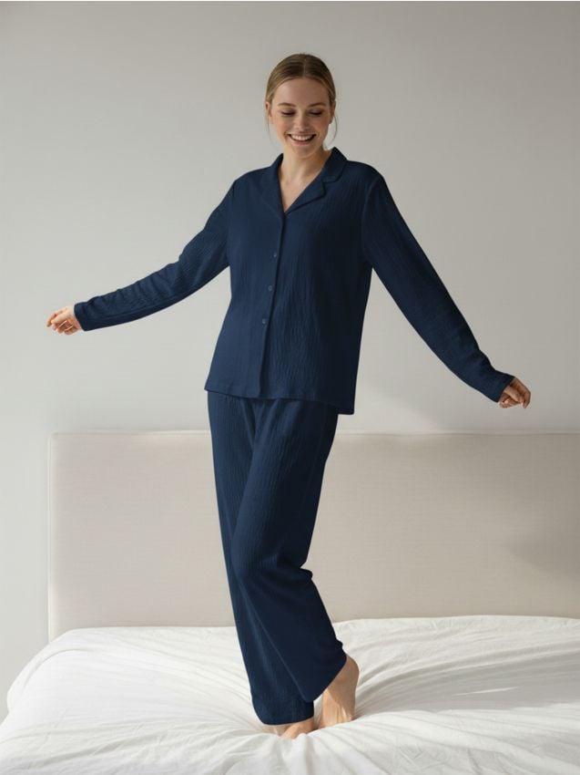 Sinsay - Pijamă din două piese, uni - bleumarin