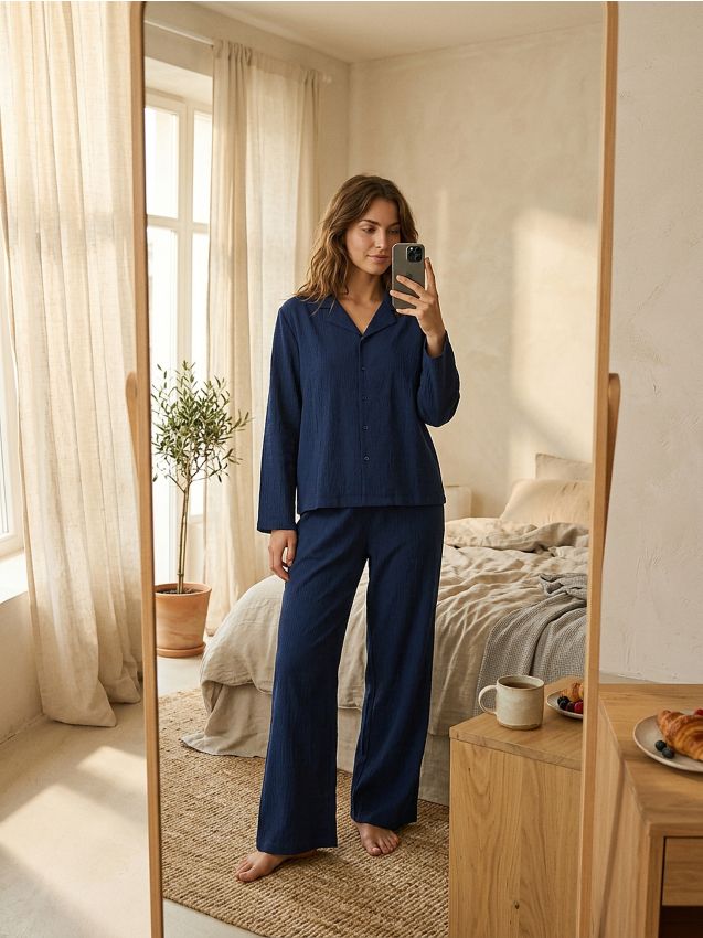 Sinsay - Pijamă din două piese, uni - bleumarin