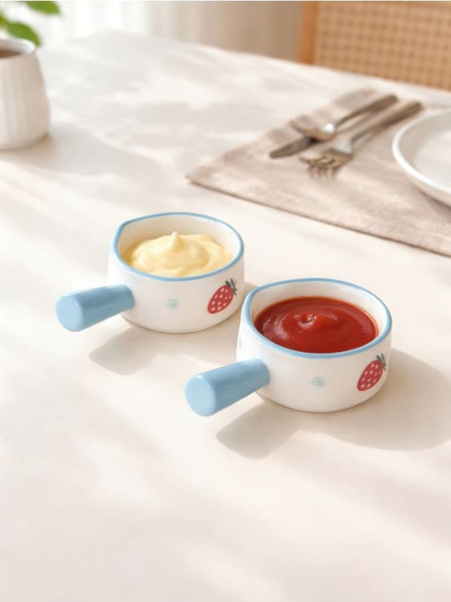Sinsay - Sosieră ceramică cu motiv de căpșună și mâner 2 pack - albastru-pal