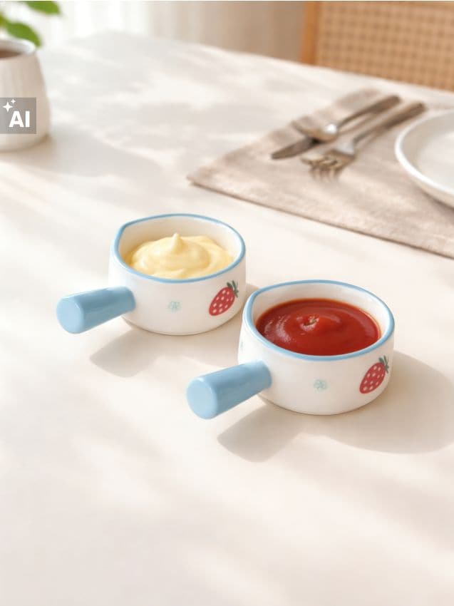 Sinsay - Sosieră ceramică cu motiv de căpșună și mâner 2 pack - albastru-pal