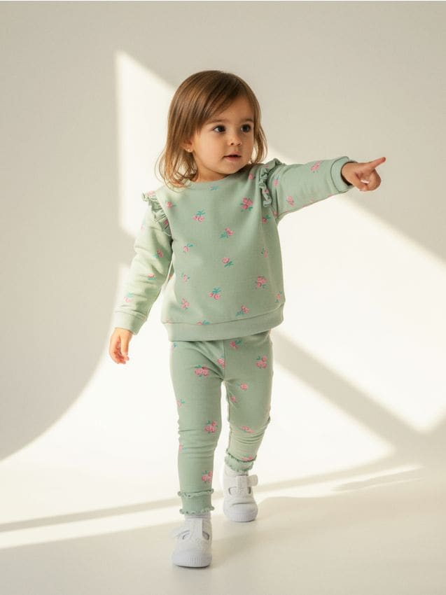 Sinsay - Bawełniany komplet: bluza i legginsy - zielony