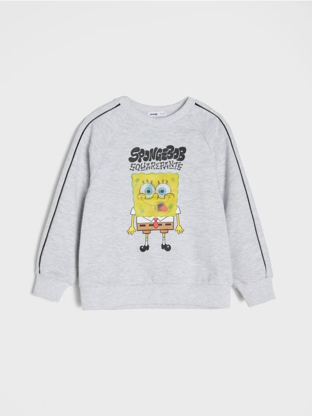 Sinsay - Bluză crewneck cu imprimeu SpongeBob SquarePants - gri deschis