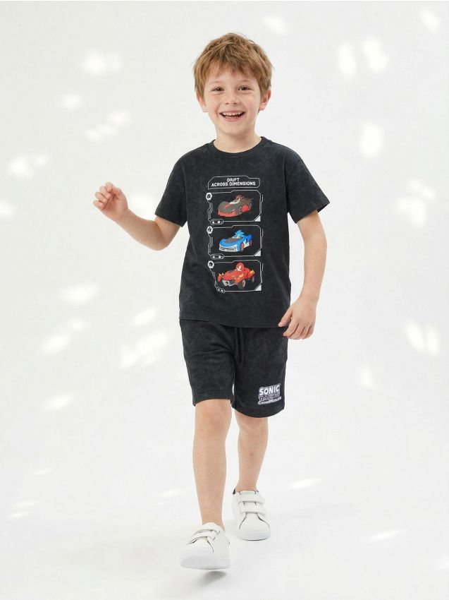 Sinsay - Compleu cu tricou și pantaloni scurți Sonic the Hedgehog - negru-antracit