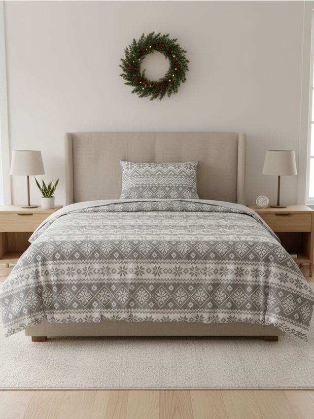 Sinsay - Sada posteľnej bielizne so vianočným vzorom - stredne sivá