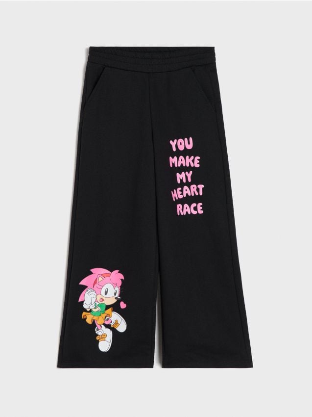 Sinsay - Spodnie dresowe wide leg Sonic the Hedgehog - czarny