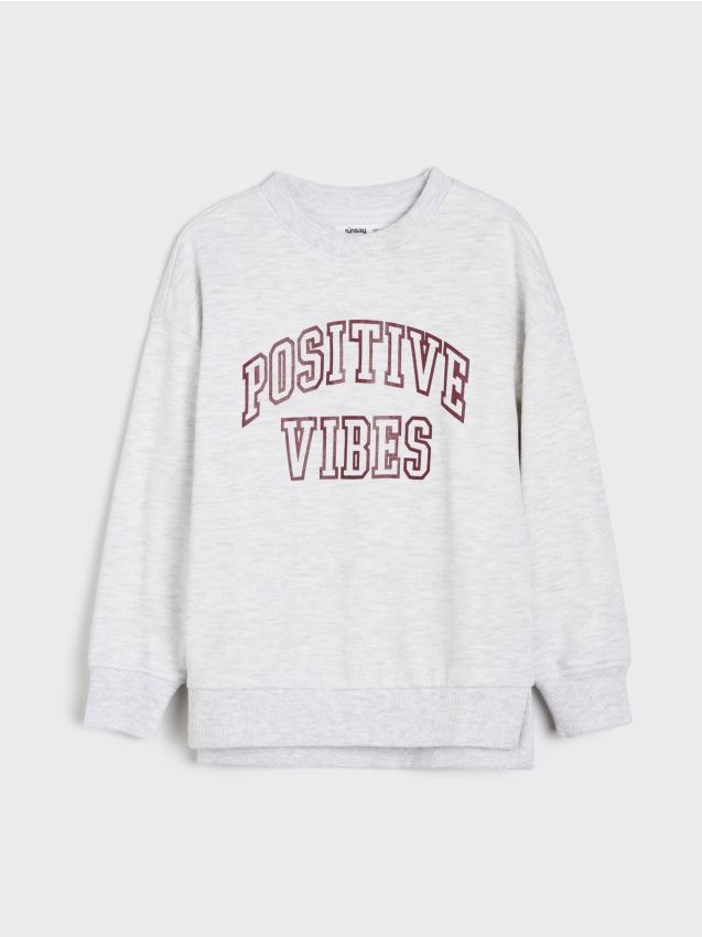 Sinsay - Bluză crewneck cu inscripție - gri deschis