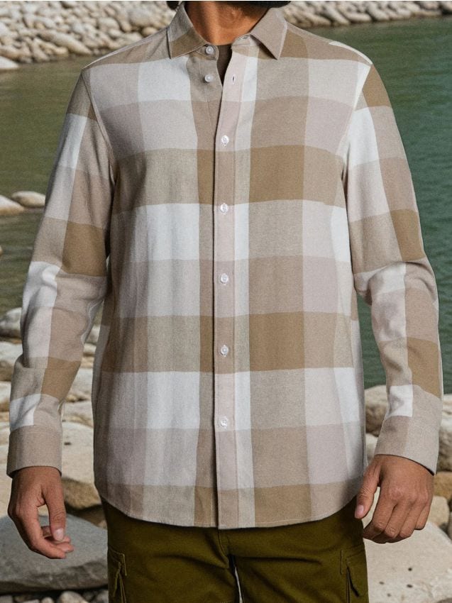 Sinsay - Bavlnená kockovaná košeľa - svetlohnedosivá