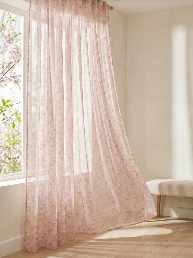 Sinsay - Draperie cu bandă și model floral - crem