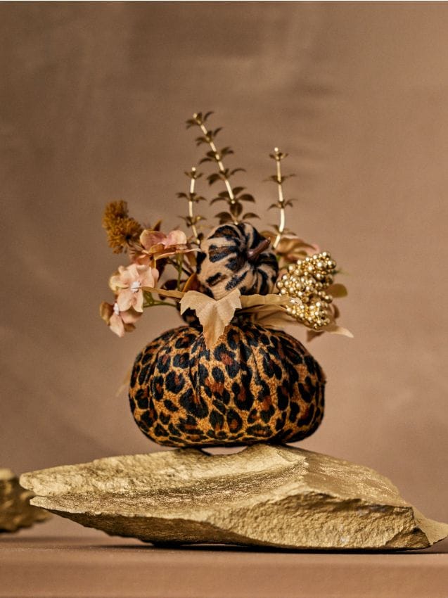 Sinsay - Decorațiune de sine stătătoare în formă de dovleac cu imprimeu leopard și flori - maro