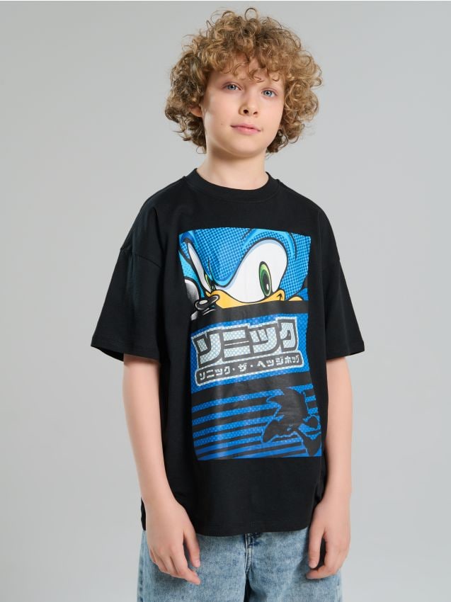Sinsay - Tricou din bumbac cu imprimeu Sonic the Hedgehog - negru