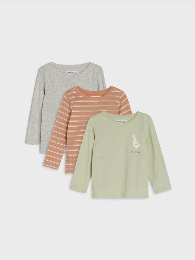 Sinsay - Päťbalenie tričiek 3 dlhým rukávom - bledozelená