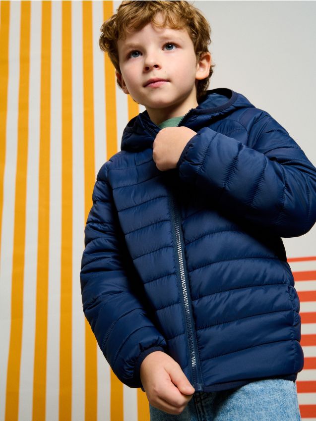 Sinsay - Pikowana kurtka z kapturem - granatowy