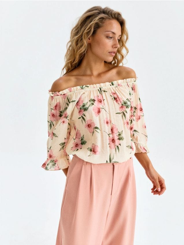 Sinsay - Bluză din viscoză cu volane și imprimeu floral - multicolor