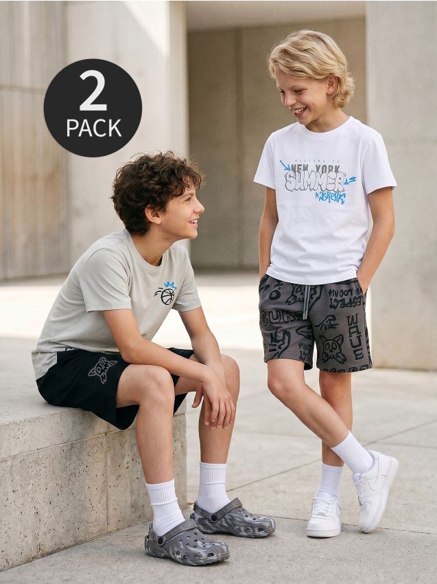 Sinsay - Tricouri din bumbac cu imprimeu graffiti 2 pack - multicolor