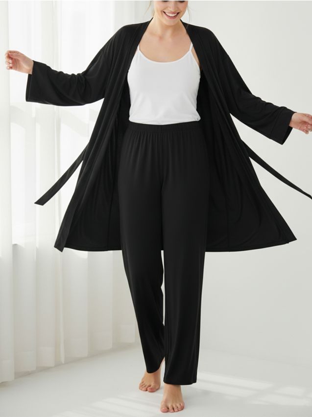 Sinsay - Spodnie piżamowe z szeroką nogawką - czarny