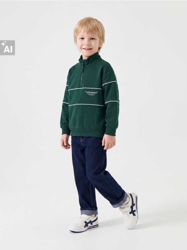 Sinsay - Bluză sport half-zip cu inscripție - green spruce