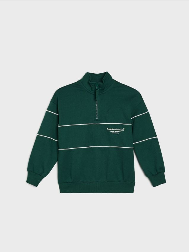 Sinsay - Bluză sport half-zip cu inscripție - green spruce