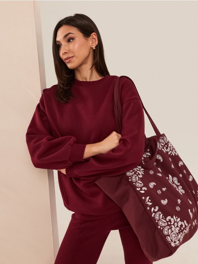 Sinsay - Bluză oversized tip crewneck - bordo