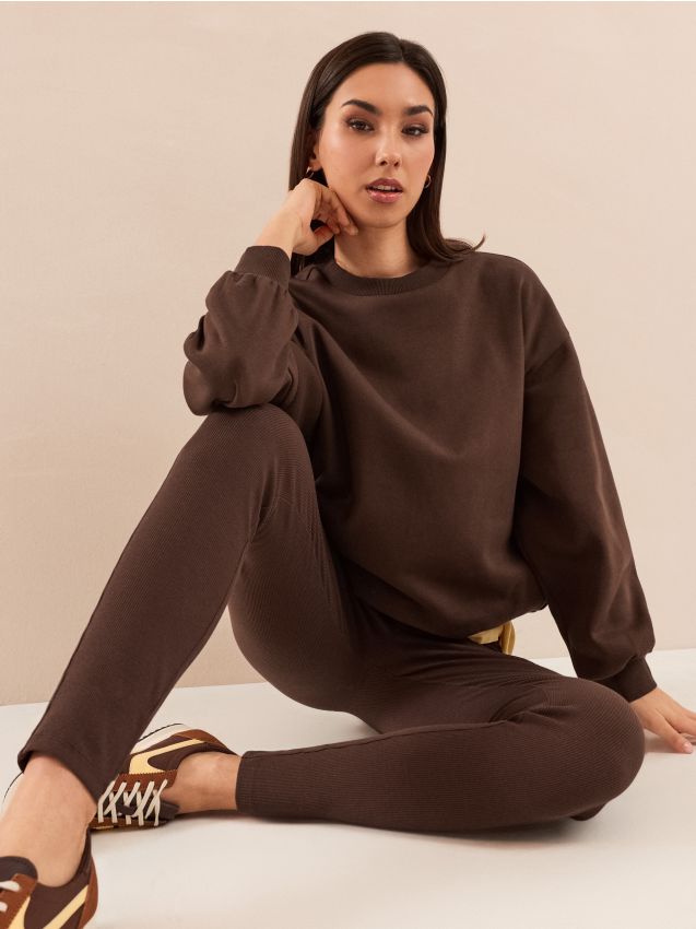 Sinsay - Bluză oversized tip crewneck - maro