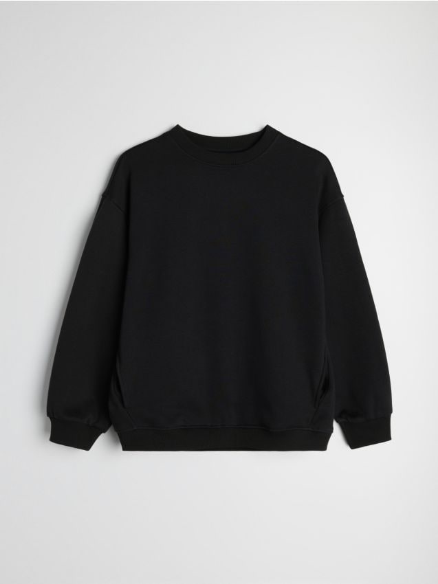 Sinsay - Bluză oversized tip crewneck - negru