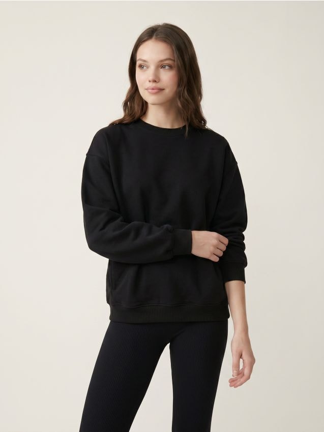 Sinsay - Bluza dresowa crewneck oversize - czarny