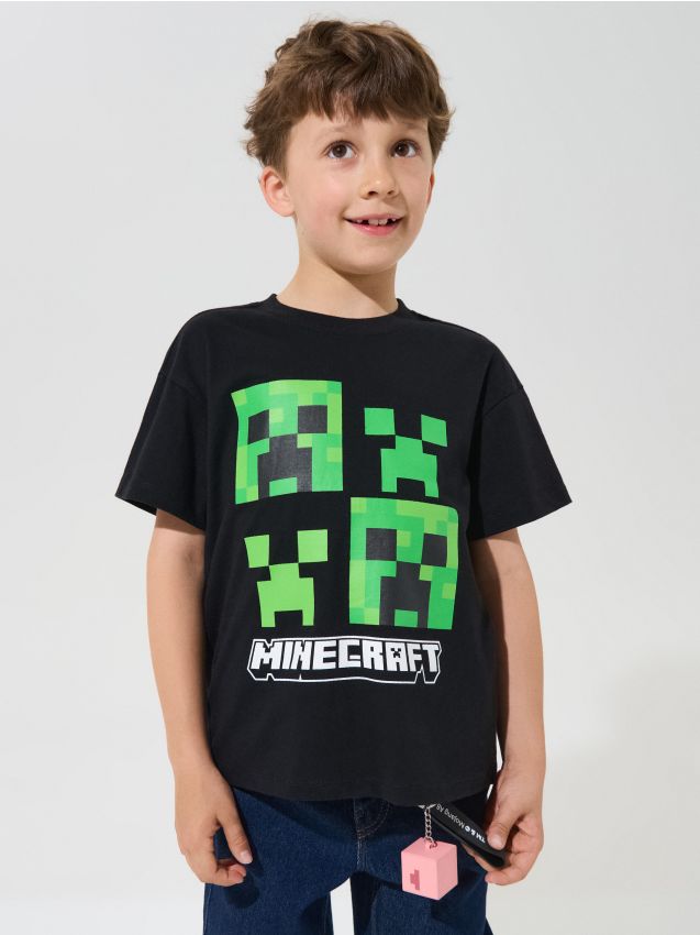 Sinsay - Tricou din Bumbac cu Print Minecraft - negru
