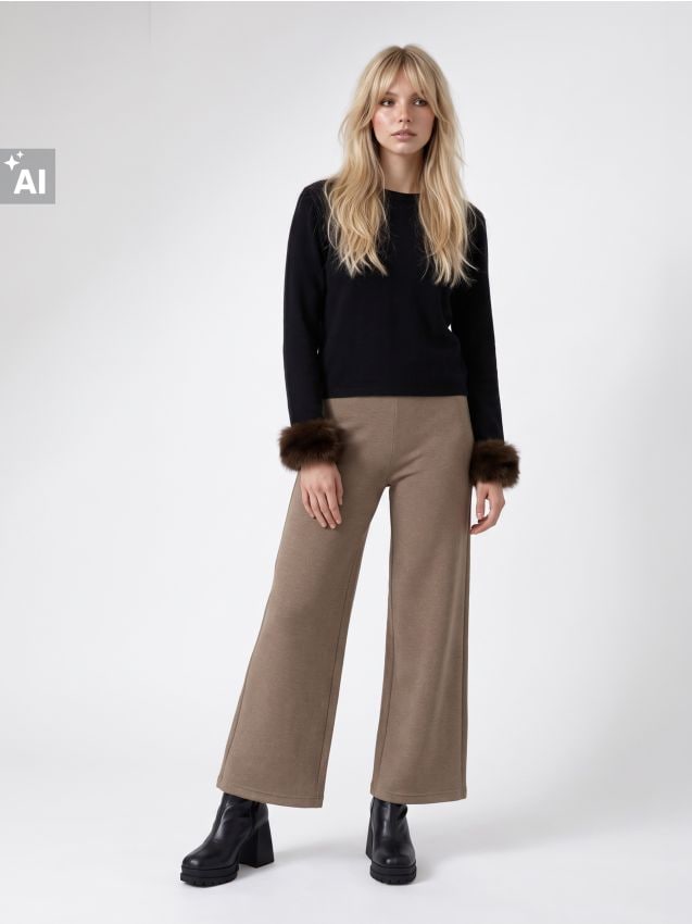 Sinsay - Pulover regular fit cu manșete din blană artificială - negru