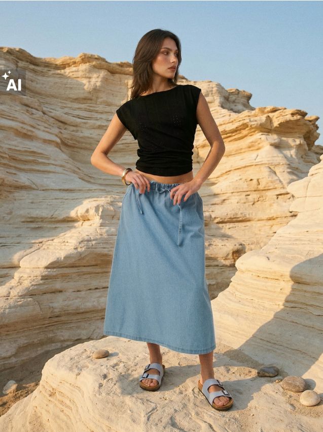 Sinsay - Fustă midi din denim cu buzunare - albastru