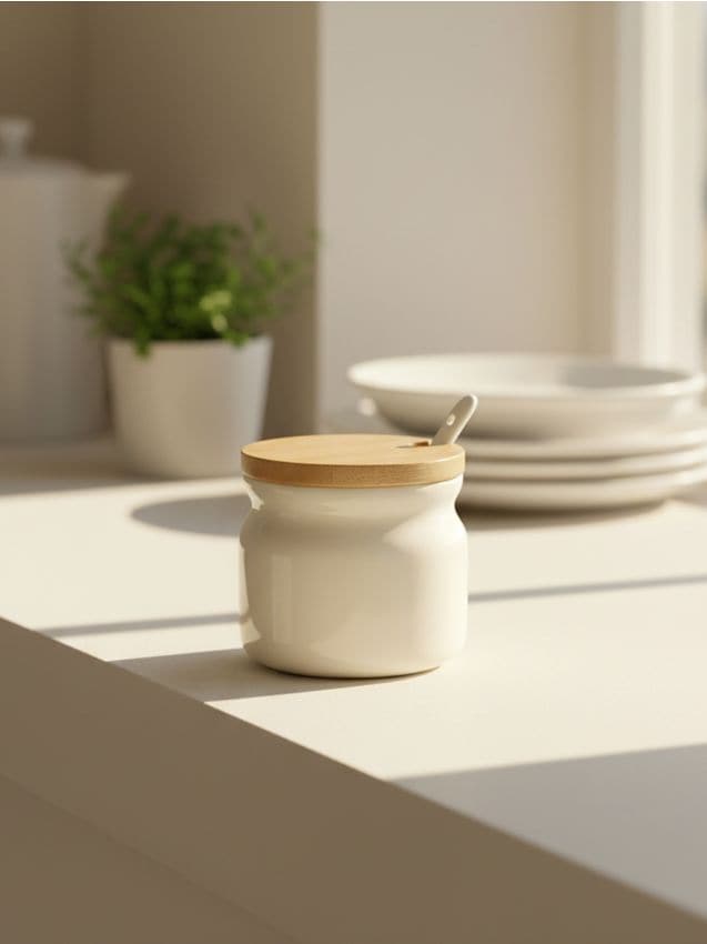 Sinsay - Nádoba na potraviny s vekom a lyžičkou - krémová