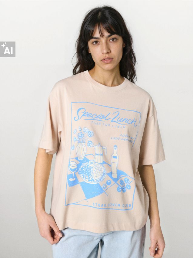 Sinsay - Tricou din bumbac cu imprimeu - nude