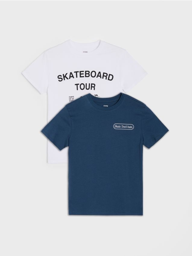 Sinsay - Tricouri din bumbac cu imprimeu în stil skate 2 pack - multicolor