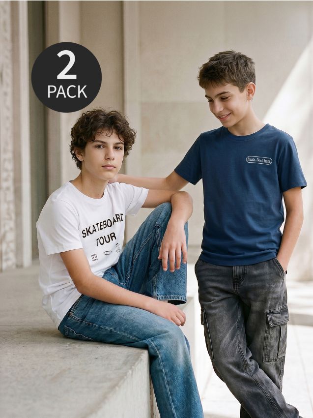Sinsay - Tricouri din bumbac cu imprimeu în stil skate 2 pack - multicolor