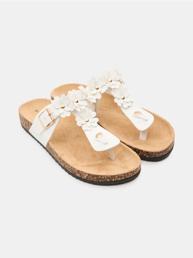 Sinsay - Șlapi cu aplicație florală - alb