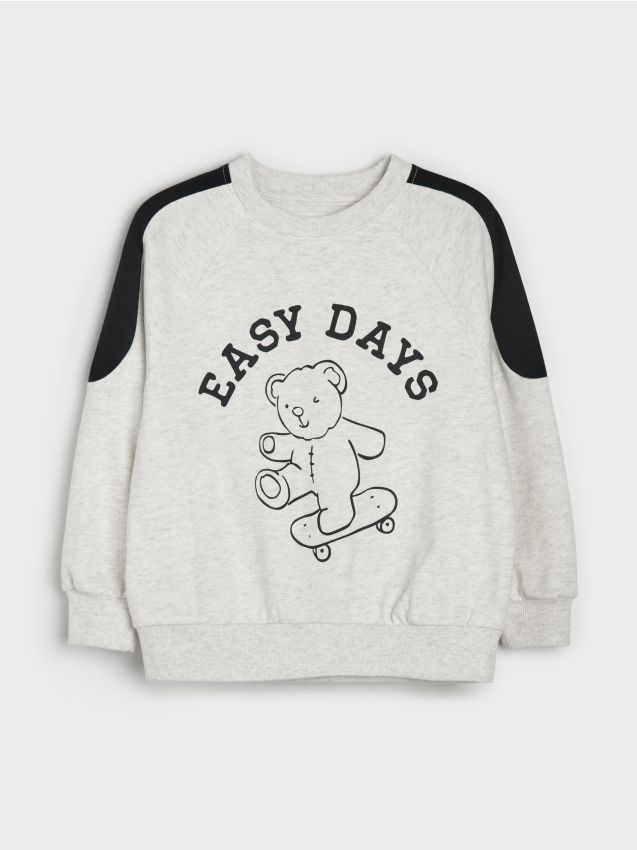Sinsay - Hanorac crewneck lejer cu imprimeu ursuleț - gri deschis