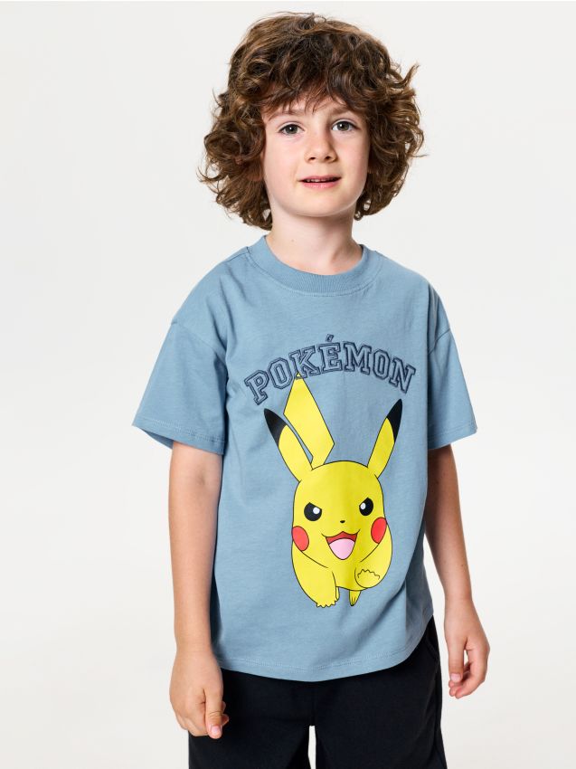 Sinsay - Tricou din bumbac cu imprimeu pe spate Pokémon - Gri-albăstrui