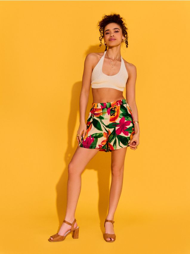 Sinsay - Pantaloni scurți din viscoză cu imprimeu floral - multicolor