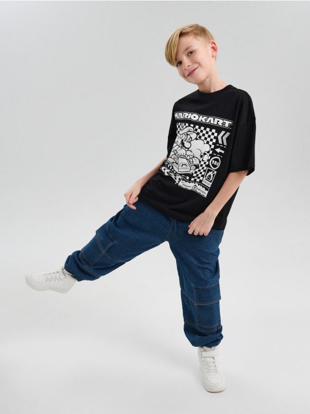 Sinsay - Tricou din bumbac cu imprimeu Mario Kart - negru