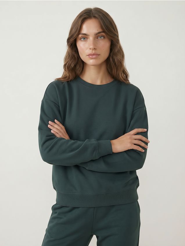 Sinsay - Bluză basic tip crewneck - albastru-verzui