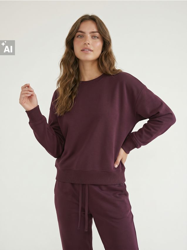 Sinsay - Bluză basic tip crewneck - mov