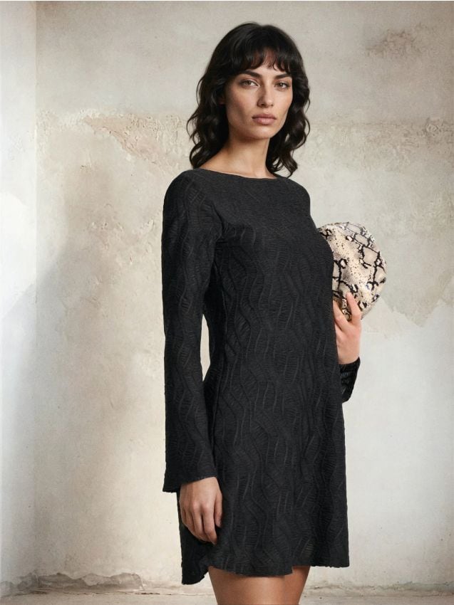 Sinsay - Rochie mini cu model texturat - negru