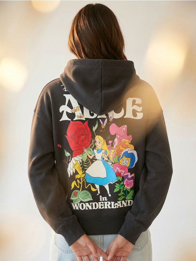 Sinsay - Bluză hanorac cu imprimeu pe spate Alice in Wonderland - gri-închis