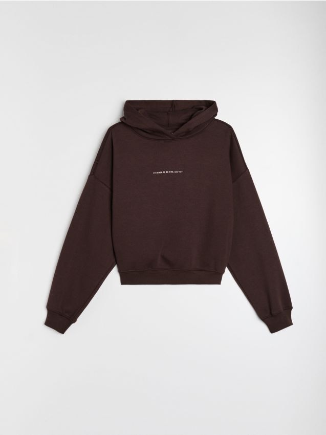 Sinsay - Hanorac tip hoodie cu inscripție - maro-închis