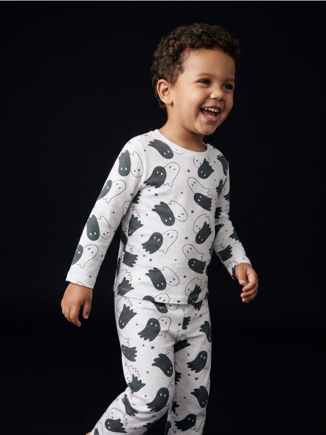 Sinsay - Pijama din bumbac din două piese cu motiv de Halloween - alb