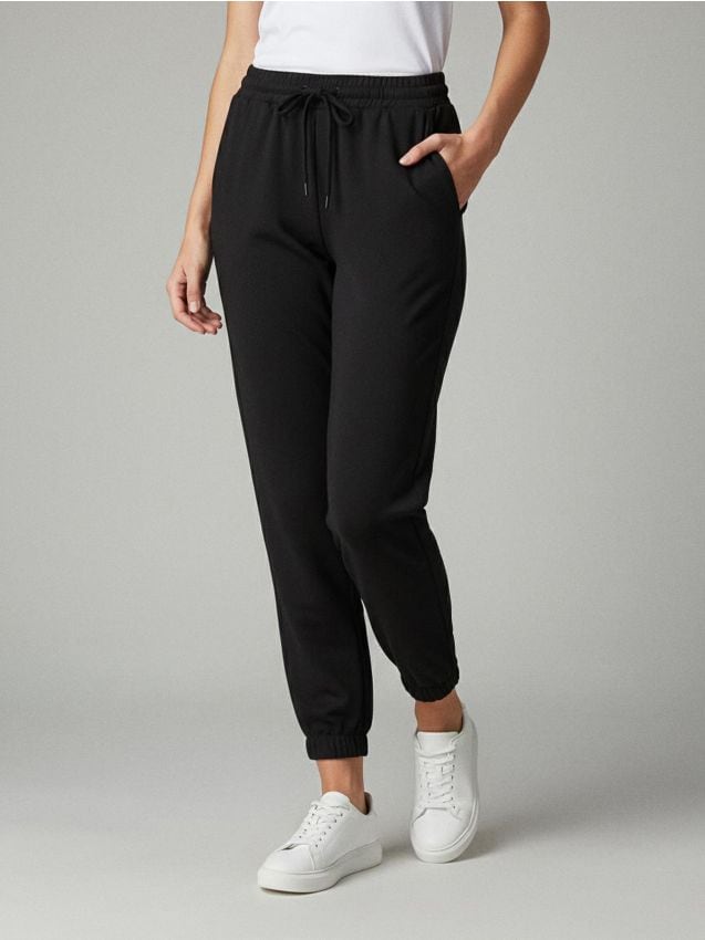 Sinsay - Teplákové nohavice s širokými nohavicami - čierna