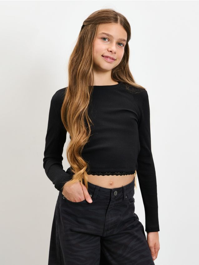 Sinsay - Tricou din tricot striat - negru