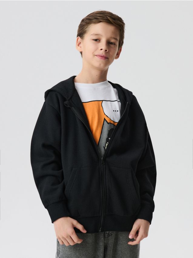 Sinsay - Oversize mikina na zips s kapucňou - čierna