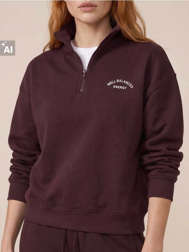 Sinsay - Bluză half-zip cu inscripție brodată și bumbac - carmin