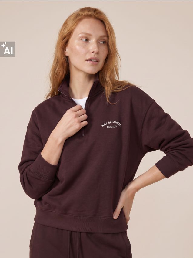 Sinsay - Bluză half-zip cu inscripție brodată și bumbac - carmin