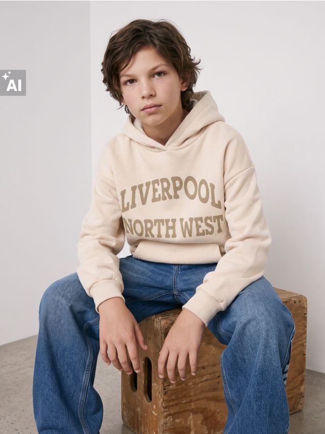 Sinsay - Hanorac tip hoodie cu inscripție - bej