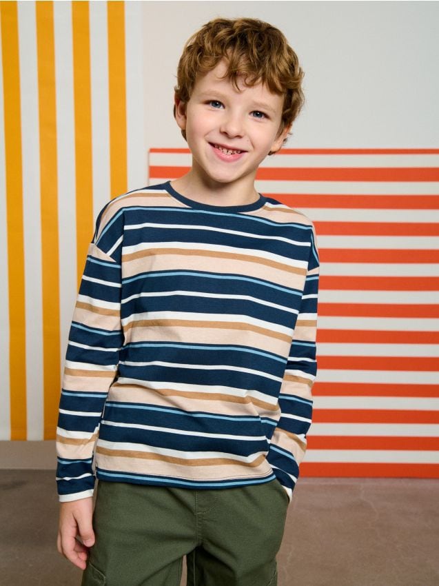 Sinsay - Tricou din bumbac în dungi - bleumarin